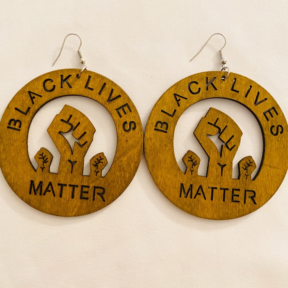 Winter Sale❄️ BLM WOODEN EARRINGS - Picture 3 of 5
